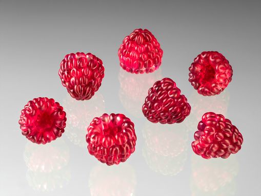 Custom Made Realistic Glass Red Raspberry Sculpture, Life-Sized