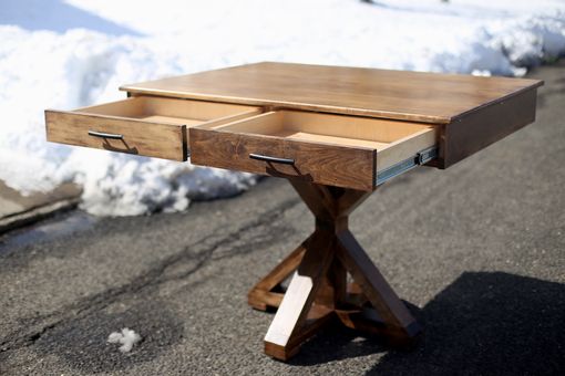 Custom Made Maple Trestle Table With Vintage Accents