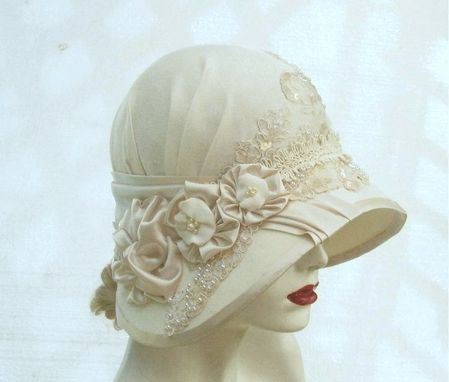 Custom Made Vintage Style Buckram Ivory Cloche Wedding Hat