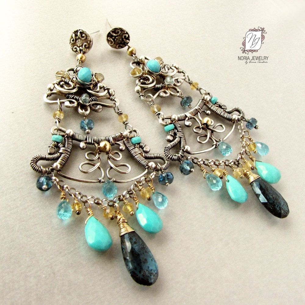 Custom Large Chandelier Earrings, Indian Bollywood Style by Noria Jewelry