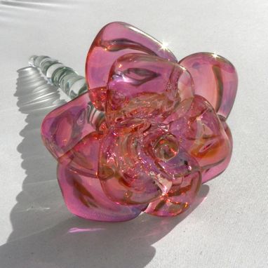 Custom Made Extra Large Long-Stemmed Glass Rose Ornament In Purple