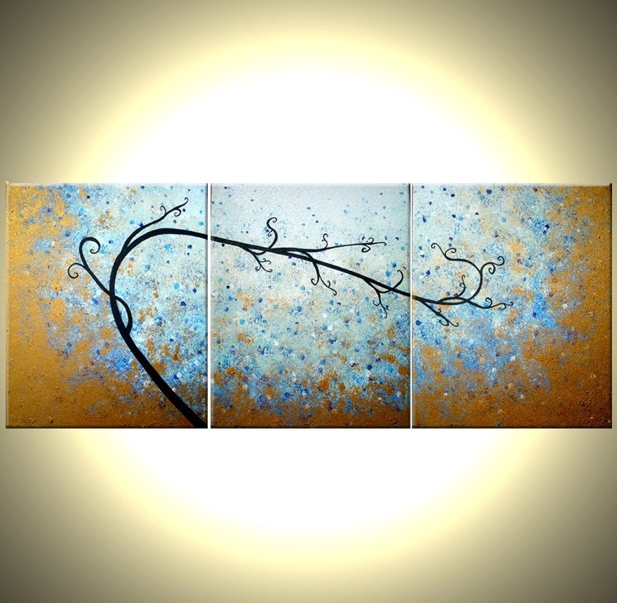 Buy Hand Crafted Abstract Blue Gold Textured Tree Painting, Original