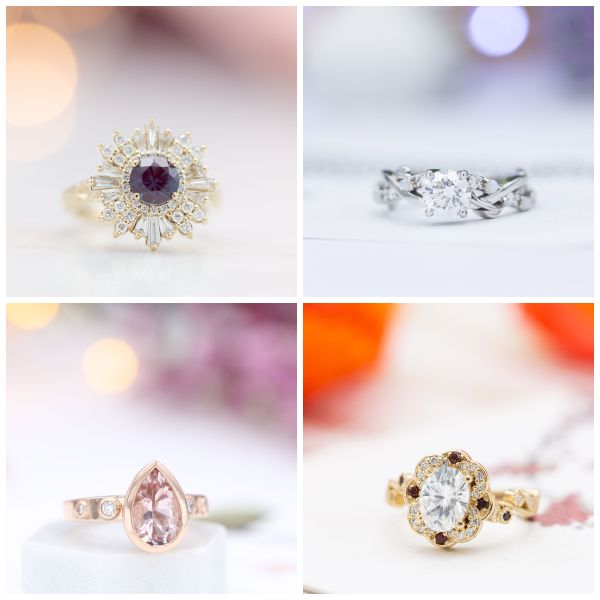 Now, unless you have a particularly bold look in mind, you don’t need to start worrying “How much metal is in my ring?!” The vast majority of rings we create, including the varied examples in this image, fall within our standard range already.