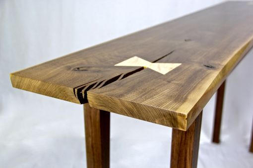 Custom Made Live-Edge Walnut Console Table With Tiger Maple Butterfly Tenons