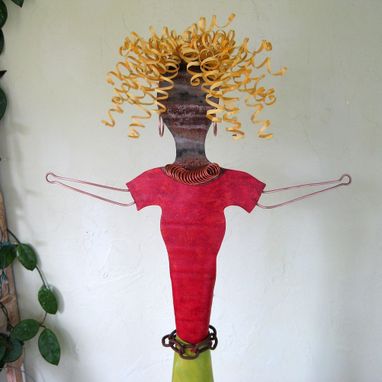 Custom Made Handmade Upcycled Metal Blonde Gardener Sculpture