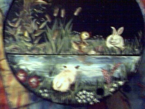 Custom Made Antique Cheese Box Hand Painted With Spring Scene