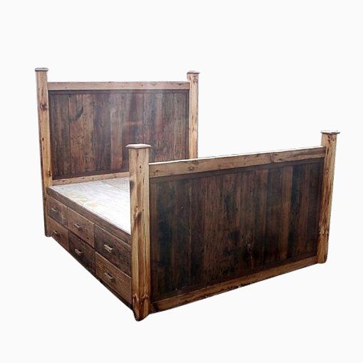Hand Crafted 12 Drawer Rustic, Queen Bed With 12 Drawers
