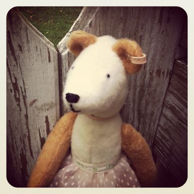 Custom Made Vintage Style Bear /Cream And Honey /Jointed / Embroidered Details /Reworked And Recycled Materials