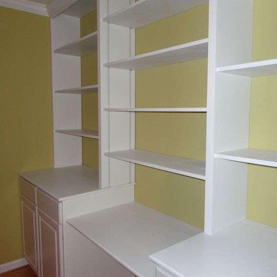 Hand Crafted Custom Wall Adjustable Shelving With Crown And Desk Top ...