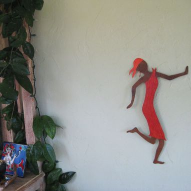 Custom Made Metal Art Wall Sculpture Caribbean Dancer Upcycled Metal Wall Decor Red Orange
