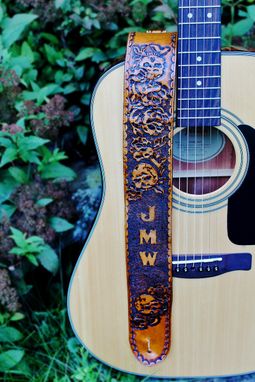 Custom Made Skull And Roses Custom Leather Guitar Strap