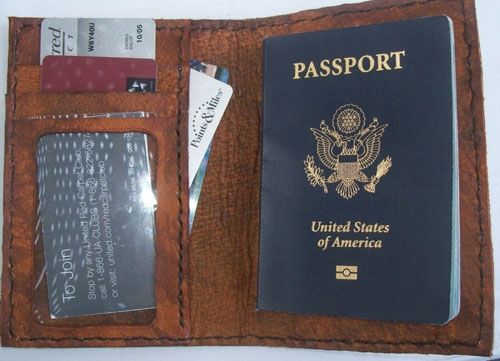 Custom Made Custom Leather Passport Wallet With Eagle Design In Weathered Color