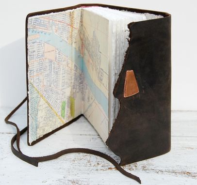 Custom Made Leather Bound Handmade Travel Journal With Vintage Maps