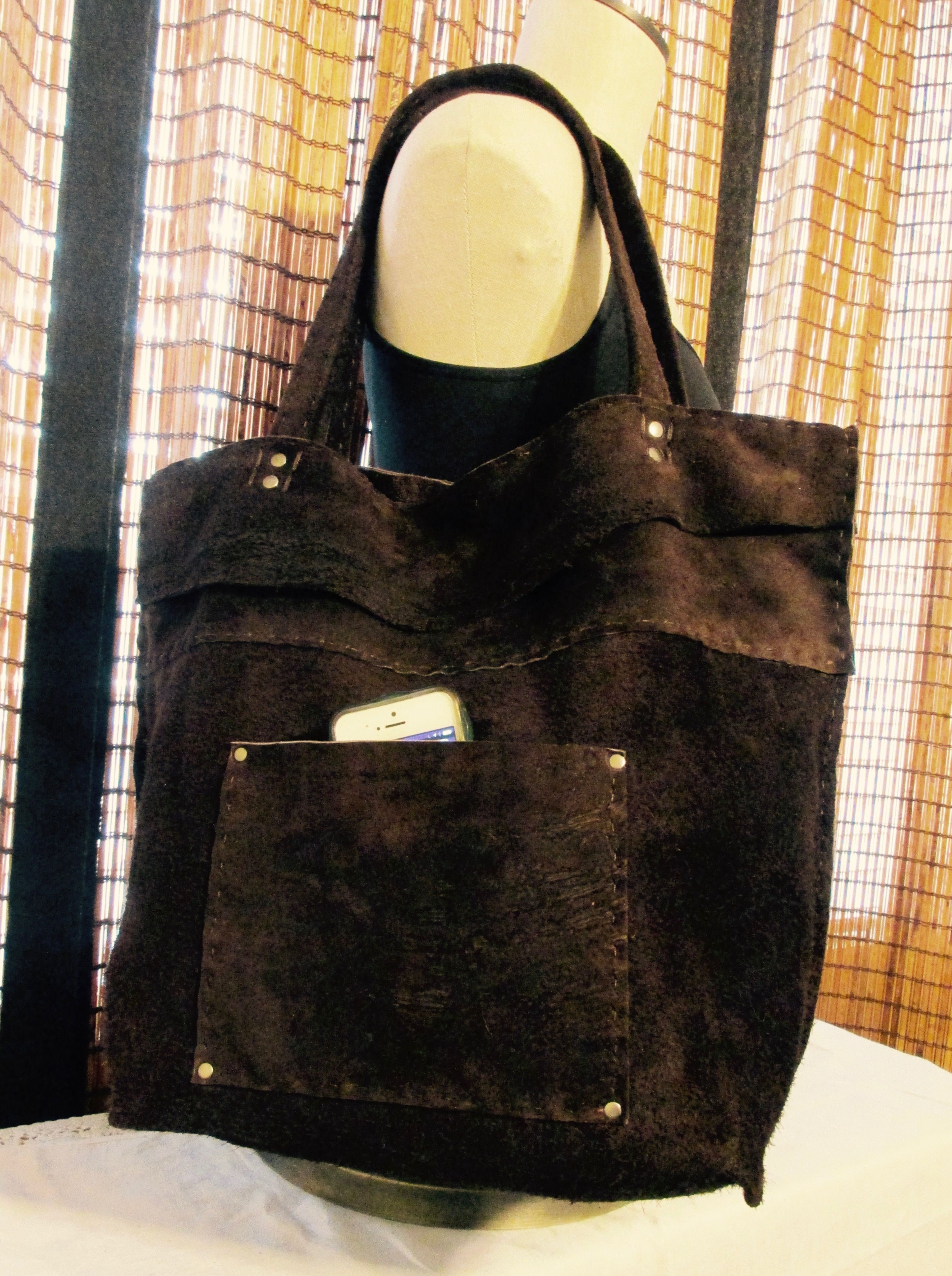 Buy Handmade Large Nubuck Leather Dark Brown Tote Bag Boho Western, made to  order from Resplendent Leather
