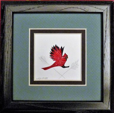 Custom Made Birds - Quilled Cardinal Miniature Wall Art Framed