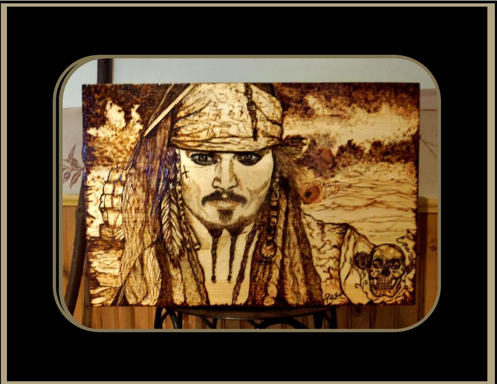 Hand Crafted Custom, Art, Pirates Of The Carribbean Art, Pirate Art,  Pyrography,Man Cave Decor, Mens Gift Ideas by Artistic Creations By Rose