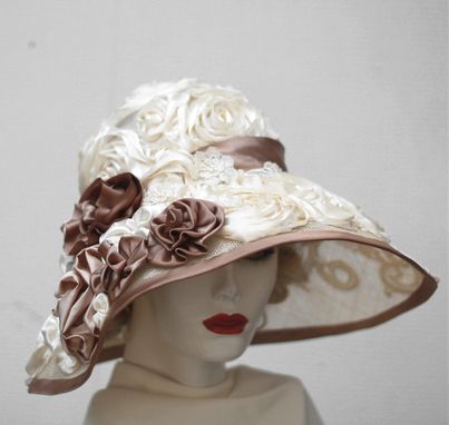 Custom Made Fancy Formal Kentucky Derby Hat  Wide Brim Summer Sun Flowers