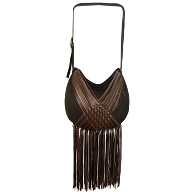 Custom Made Leather Crossbody Bag With Fringe And Adjustable Strap