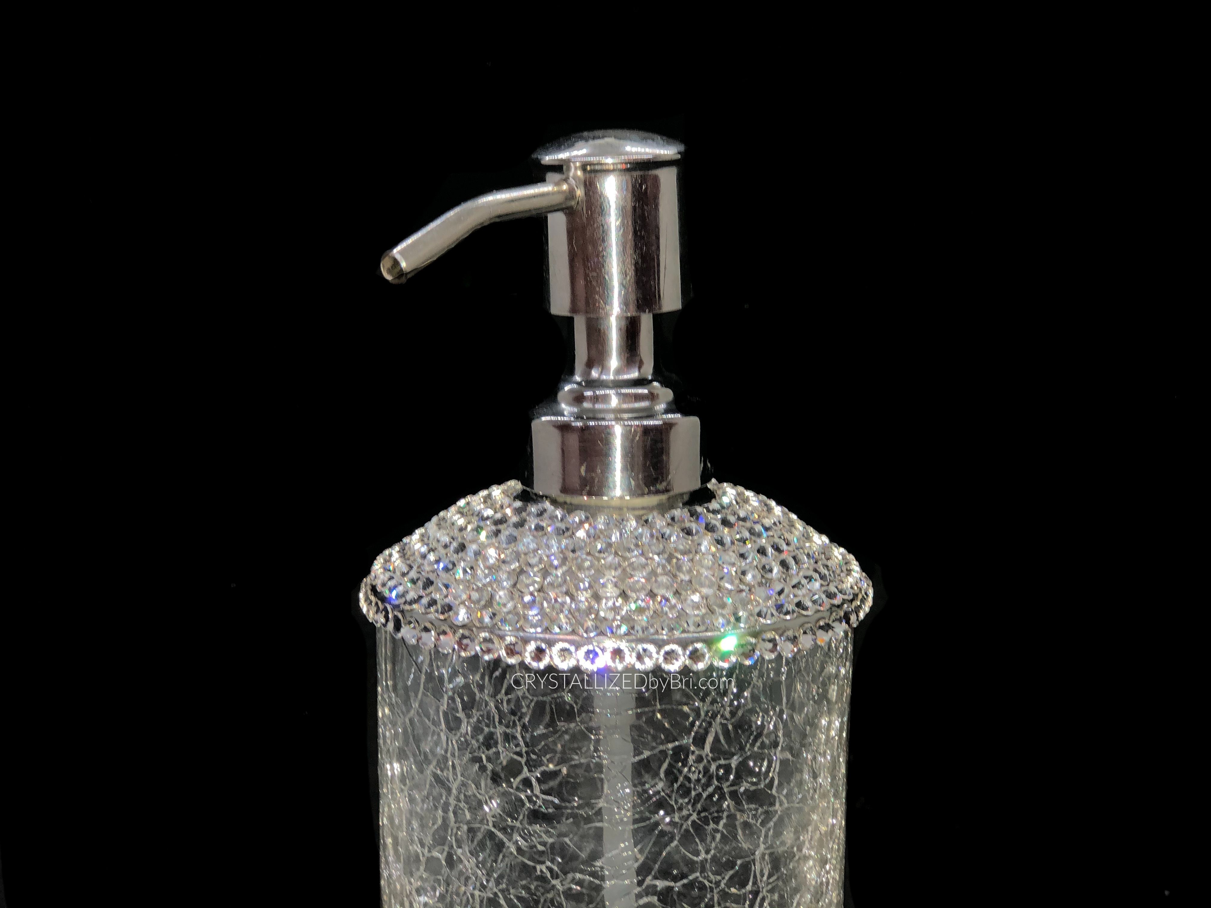 Hand Crafted Crackled Glass Crystallized Soap Dispenser Chrome Lotion ...