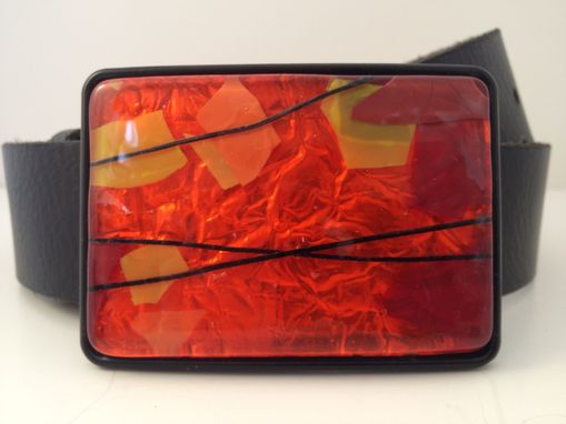 Custom Made Orange And Confetti Fused Glass Belt Buckle