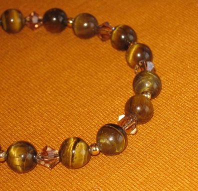 Custom Made Gold Tiger-Eye And Crystal Bracelet - Free Shipping