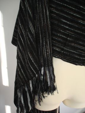 Custom Made Hand Woven Shawl - Black/Tan/Grey Ribbon