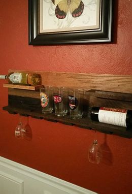 Custom Made Wall Mounted Wine Rack Holds 7 Bottles And Glasses