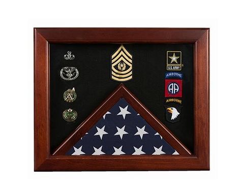 Custom Made Military Flag Medal Display Case, Mahogany Wood For 3x5 Flag