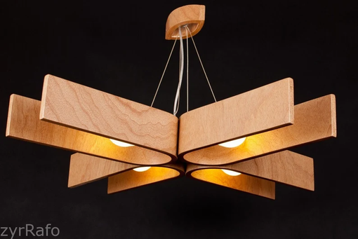 Custom Made Big 100x100cm (40x40 Inches) Hanging Lamp With Natural Wood Texture
