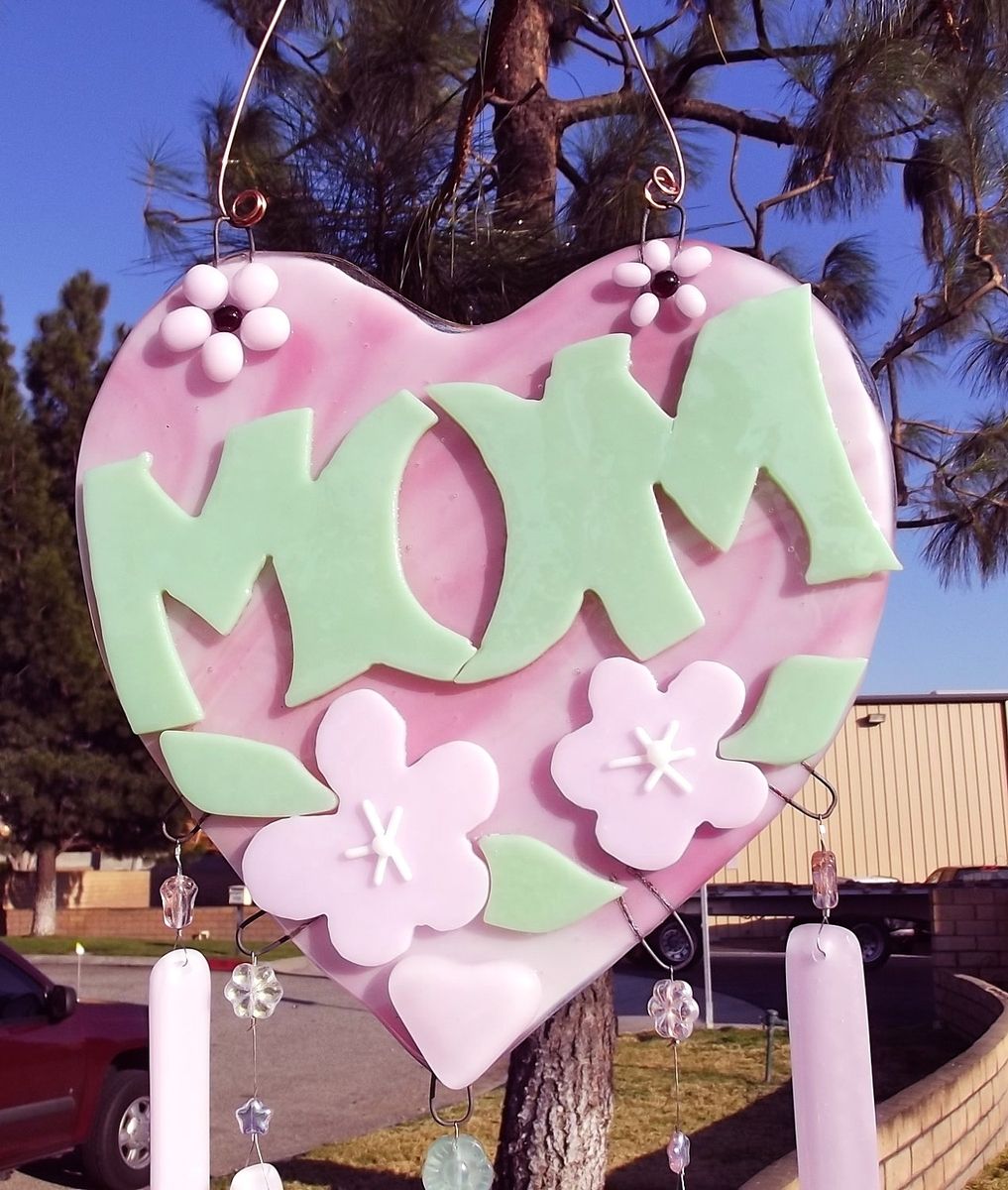 Handmade Fused Glass Island Flowers Green Pink White For Easter Custom Made Fused Glass Island Flowers Green Pink White For Easter Mother S Day Valentines Wind Chime
