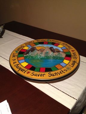 Custom Made Painted 15" Inch Lazy Susan Turntable//Mountain Lake Lazy Susan