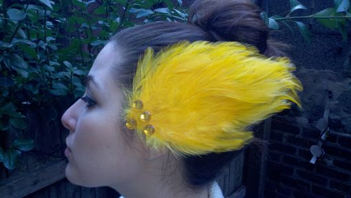 Custom Made Copacabana Yellow Feather Hair Fascinator, Great For Weddings, Special Occasions, Dance Recitals