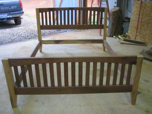 Custom Made Mission Style Black Walnut And Hickory Queen Size Bed