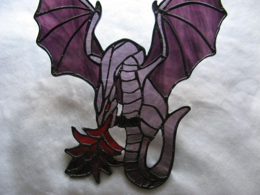 Custom Made Deep Purple Stained Glass Fire-Breathing Dragon