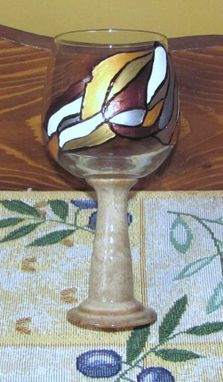 Custom Made Hand Painted 20 Oz. Red Wine Goblet Or Candle Holder With Chocolate Stoneware Pottery Glazed Stem