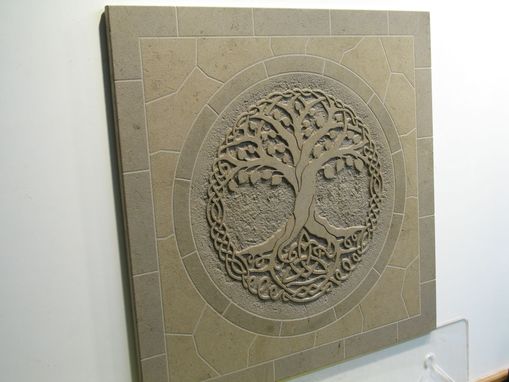 Custom Made Limestone Tree Of Life Monolithic Mosaic Etched Tile Back Splash Insert