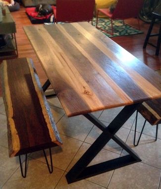 Custom Made Dining Table Made From Walnut And Hickory To Create A "Racing Stripe" Look.