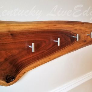 Wall Mounted Key Rack- Key Holder- Key Hooks- Live Edge Wood- Silver H -  Kentucky LiveEdge