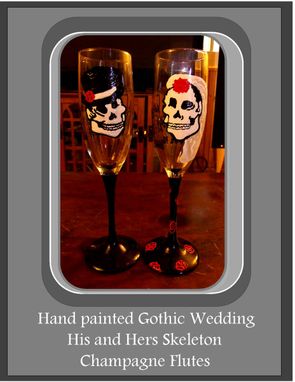 Custom Made Gothic, Wedding Champagne Flutes, Custom Painted Wedding Glasses, Bride Groom Champagne Glasses