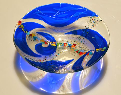 Custom Made Large Cobalt Swirl Bowl, Fused Glass