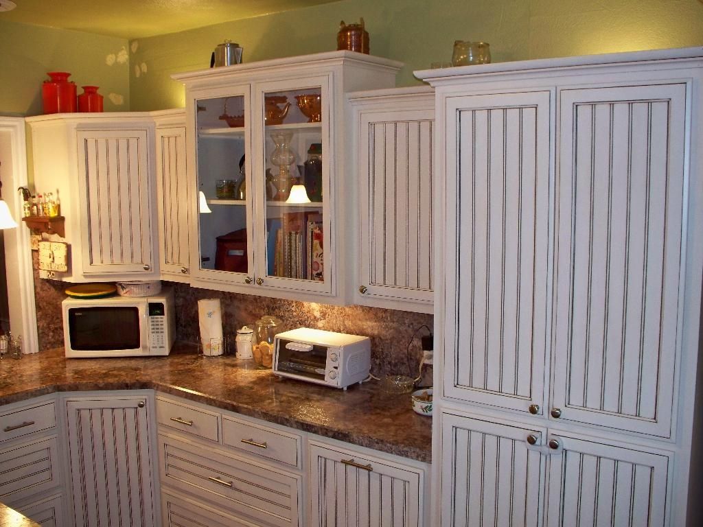 Custom White, Glazed Beadboard Kitchen by Oak Tree Cabinetry