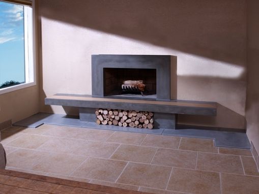 Custom Made Concrete Fireplace Surround & Hearth With Wood Inlay