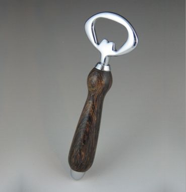 Custom Made Hand Crafted Bottle Opener, Chrome With Blackwood Wood Handle