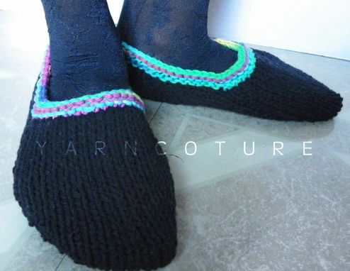 Custom Made Everyday Slippers - In Black Multi Colors - Cool Absorbent Cotton - Gift For Her
