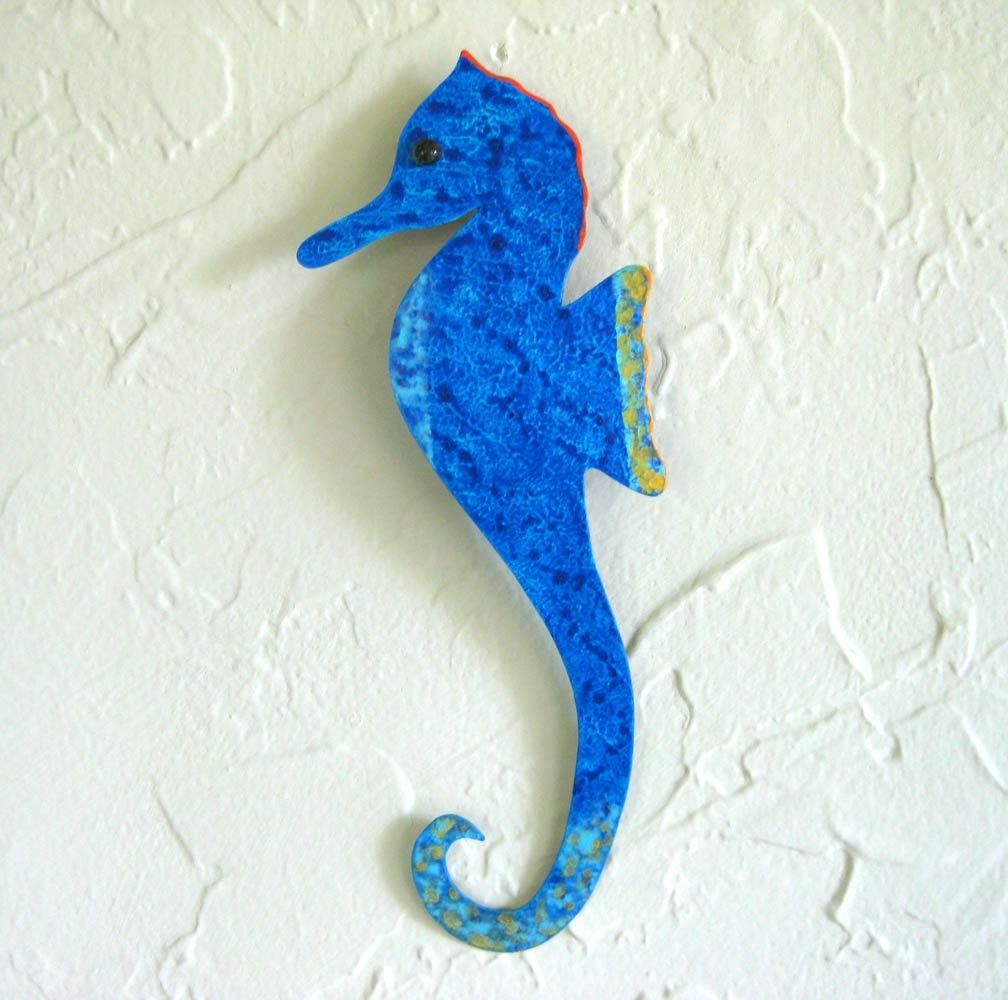 Custom Wall Decor And Mirrors Custommade Com Handmade Upcycled Metal Blue Seahorse Wall Art Sculpture