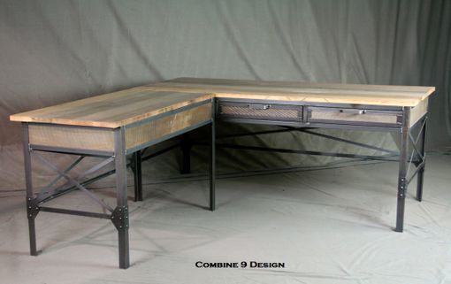 Custom Made Vintage Industrial L Shaped Desk. Reclaimed Wood Office Furniture. Rustic Desk With Return.