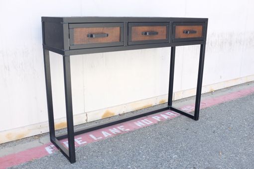 Custom Made Reclaimed Wood Console Table. Industrial Modern Sofa Table. Unique Hotel Furniture.