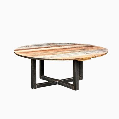 Custom Made Weathered Reclaimed Wood Round Coffee Table