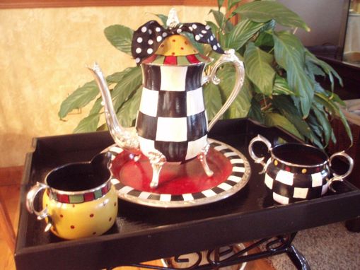 Custom Made Custom Hand Painted Silver Tea Sets//Teapot//Painted Silver Teapot
