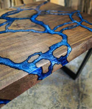 Custom Made Fractal River Dining Table - Rectangle - Live Edge - Epoxy River - Fractal Burning - River Table